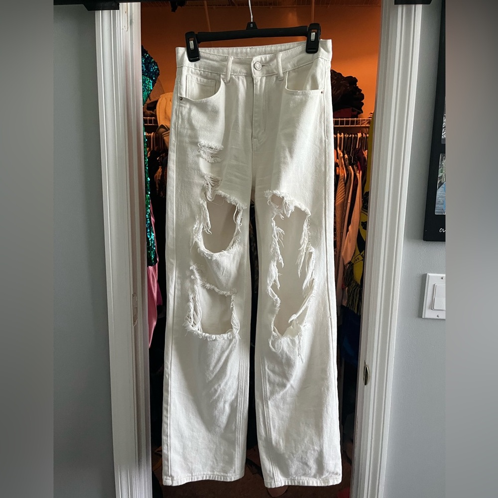 Shein Distressed White Jeans